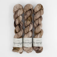 Sysleriget hand dyed yarn in single ply merino wool in the color Chocolate Chip.